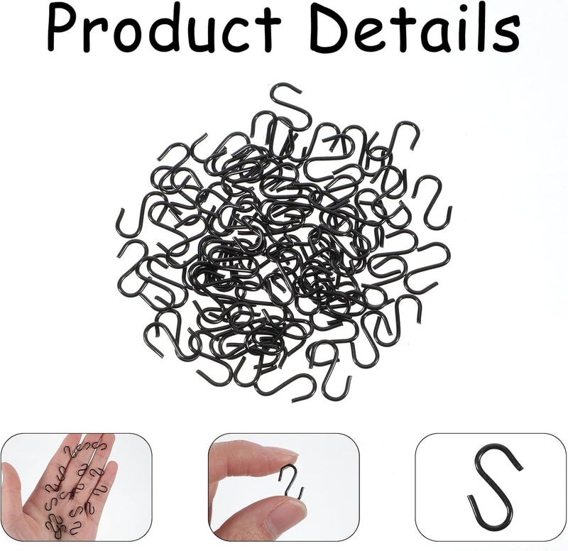 Alrhso 100 Pcs 1/2'' Mini S Hooks for Hanging, Small Iron Wire S Hook for Christmas Ornaments Keychain Jewelry DIY Crafts (Black) - Image 3